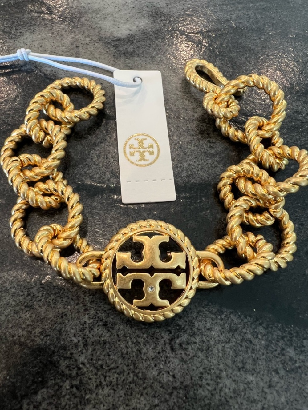 Tory Burch Gold Twisted Rope Logo Chain Bracelet